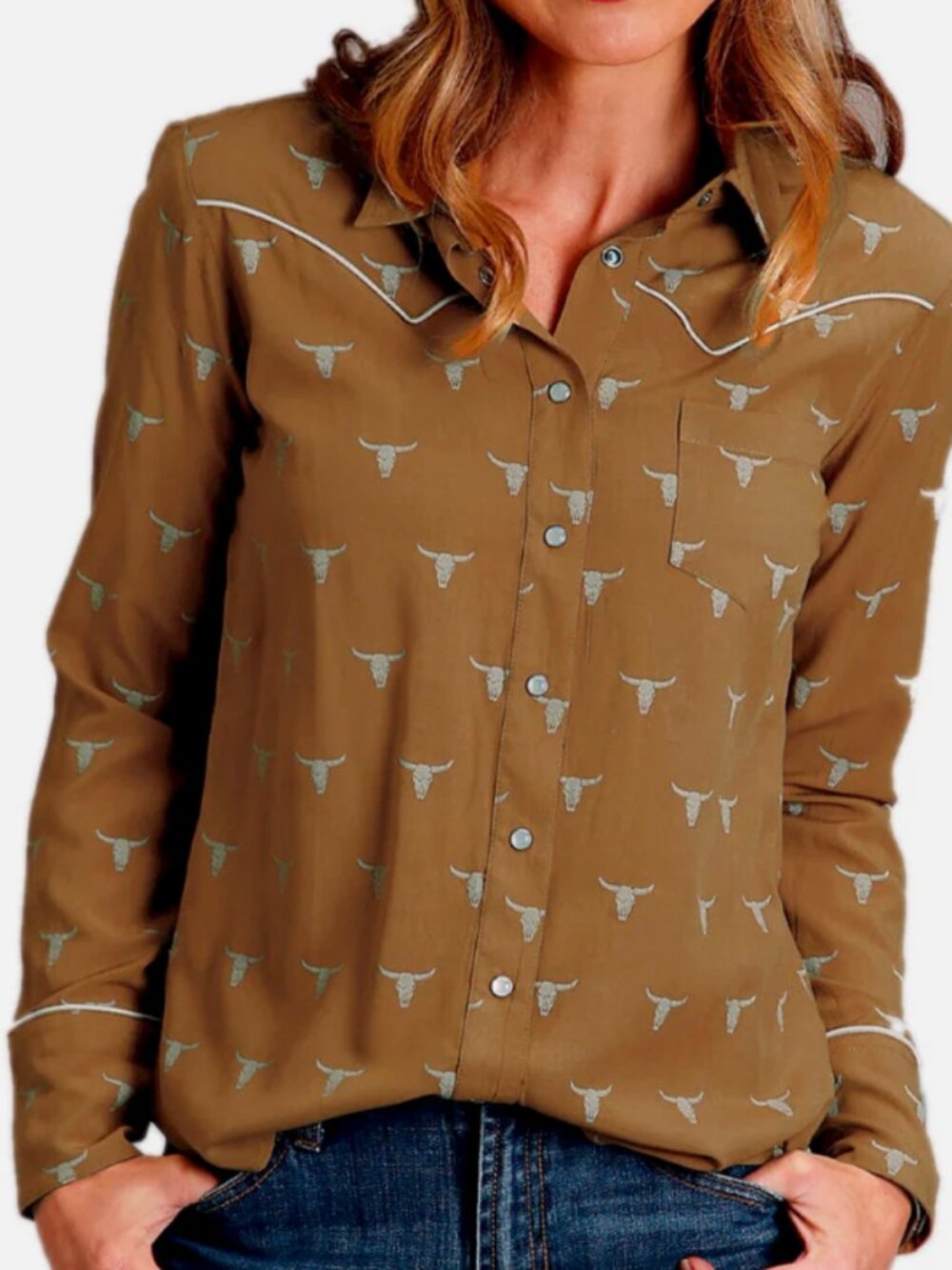 STETSON Mojave Longhorn Print Snap Western Shirt M 8 10